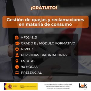 Curso de Gestión de quejas y reclamaciones en materia de consumo para trabajadores - Link Formación