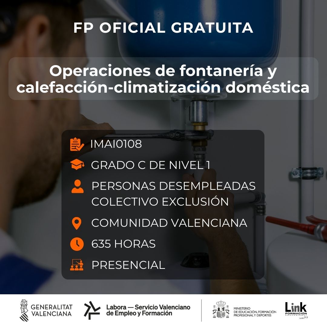 Curso de Operaciones de fontanería y calefacción-climatización doméstica para desempleados - Link Formación