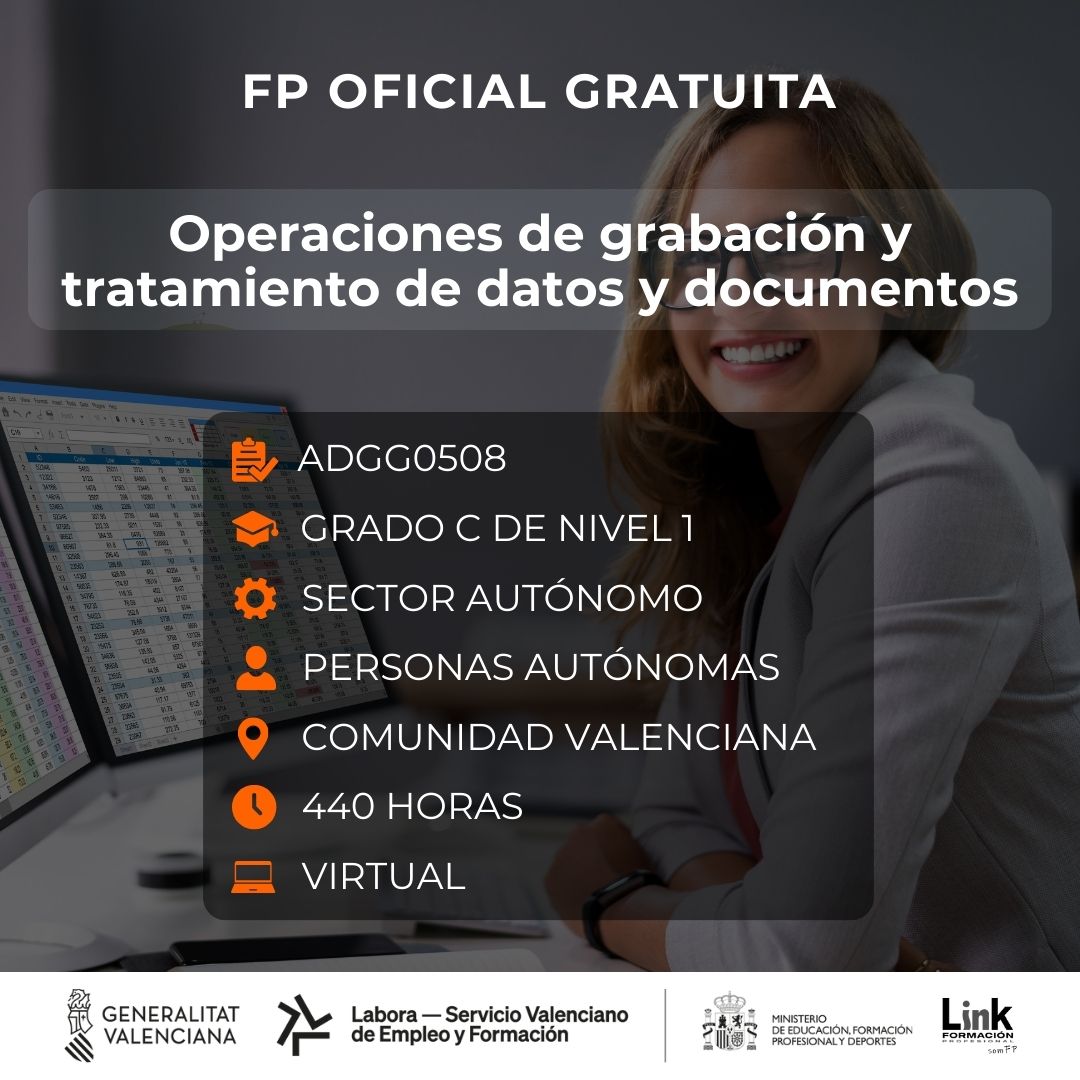 Curso de Operaciones de grabación y tratamiento de datos y documentos para autónomos - Link Formación