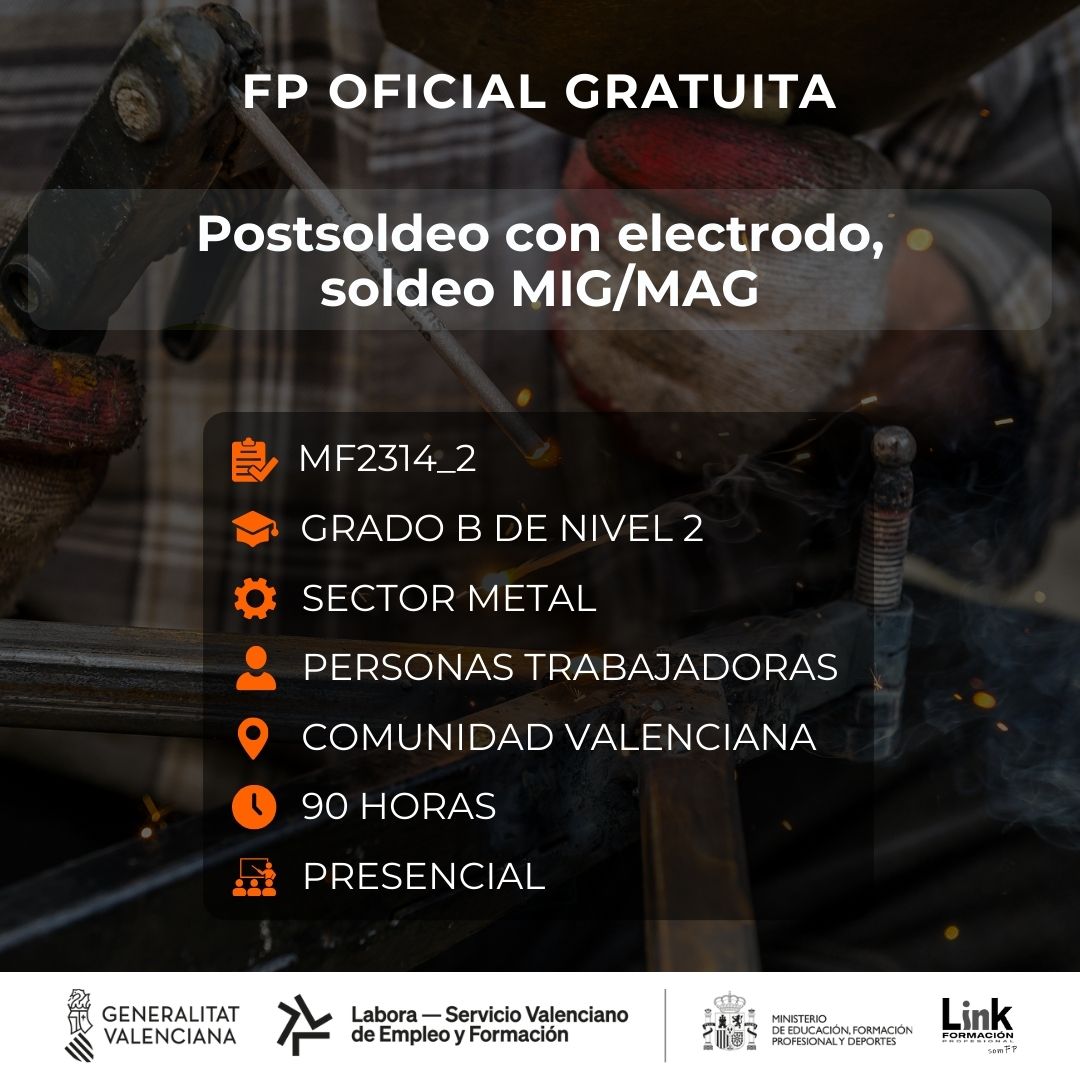 Curso de Postsoldeo con electrodo, soldeo MIG/MAG para trabajadores - Link Formación